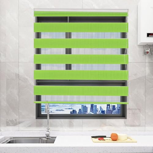 Doppelrollo Klemmfix Verdunkelung 45 x 200 cm Verdunkelung Sonnenschutz Seitenzugrollo Doppelrollo Thermorollo Inkl. Zubehör für Fenster Und Tür, Grün