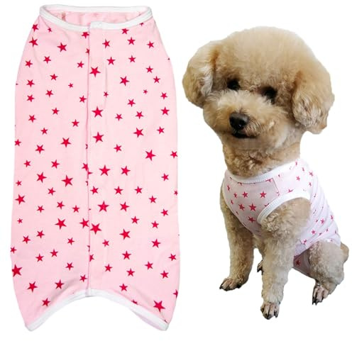 Kukaster Pet Hundebody Nach Op Hündin Rüde Kastration Wundschutzanzüge für Hund, Nylonschnalle für Haarausfall, Allergien, Rasur, Rosa Sterne M