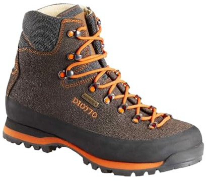 DIOTTO Botas de caza y trekking BECCACCIA PRO, de piel natural hidrofugada, con acabados y cordones naranjas de alta visibilidad (Marrón, Sistema tallas calzado EU, Adulto, Números, mediano, 47)