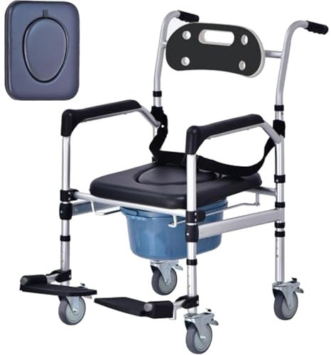 ENWYTE Faltbarer Toilettenstuhl für Senioren, Höhenverstellbar, Mit Armlehnen und Bremsen, Anti-Rutsch WC-Stuhl, Aluminiumlegierung, Tragfähigkeit bis 150 kg, Kompakter Duschstuhl(B)