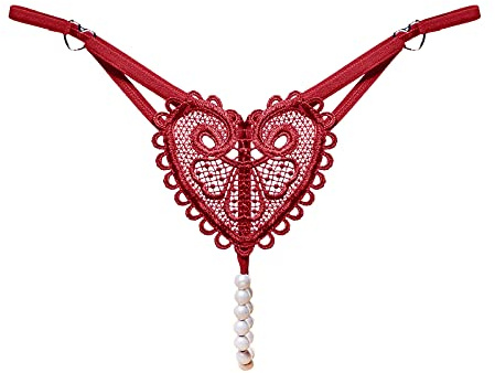 String string imprimé cœur pour femme - Culotte respirante douce et sexy - Tangas extensible - Amusant - Pour soulever les fesses - Contrôle du ventre, bordeaux, Taille unique