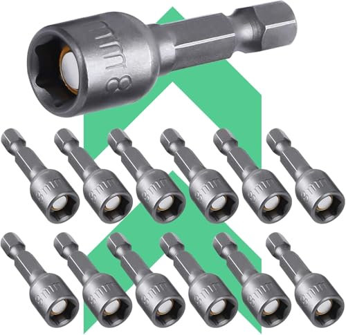 12 Stück 8mm Magnetisches Steckschlüssel-set 1/4 Zoll Hex Bohrer Sechskant bit set Adapter Metrische Vielzahn Nuss SatzInnensechskant für Bohrer oder Akkuschrauber Zubehör