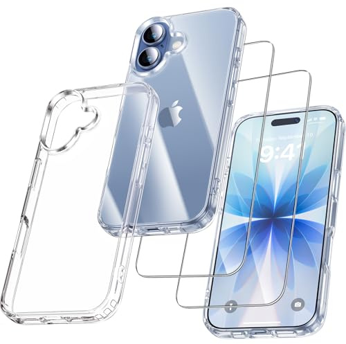 UniqueMe Hülle für iPhone 17 - Handyhülle & 2 Schutzfolie, Transparent | Rundumschutz Set für iPhone 17 Case, Schutzhülle Cover, Stoßfest Militärstandard, Anti-Kratzer, Dünn