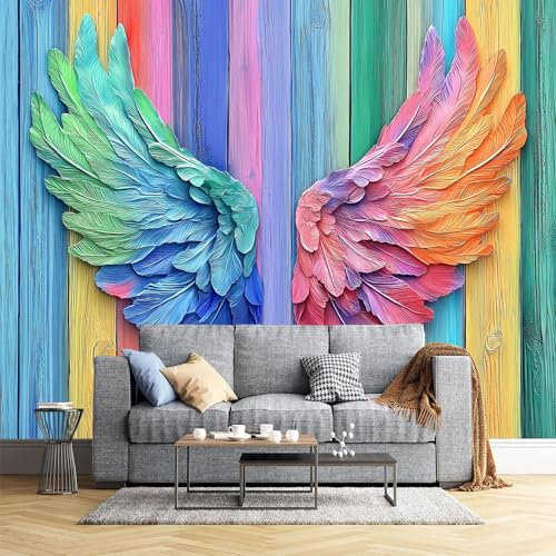 3D Flügel Fototapete - Buntes Holzbrett - Größe 400X280Cm (Breite X Höhe) Wandtapete Tapete, Wandbild Wandtattoo Dekoration - Tapete, Kinderzimmer, Kindertapete