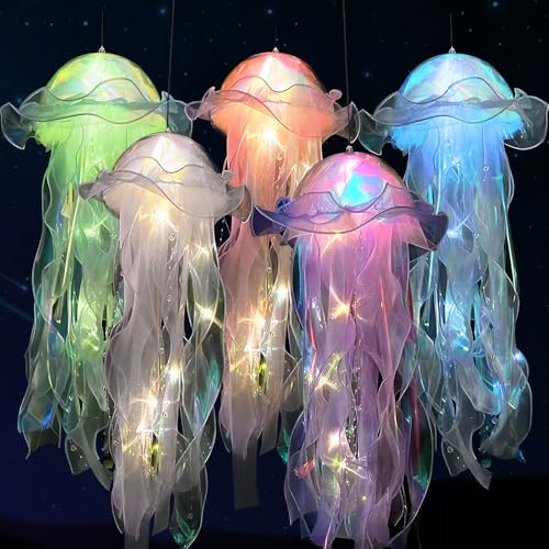 KBIBCK 5 Pcs Jellyfish Light, Hanging Jellyfish Lamp, Jellyfish Night Light, Mermaid Jellyfish Lanterns, Light Up Jellyfish Lamp for Ocean Theme Party Baby Kids Girl Party Supplies Birthday Gift