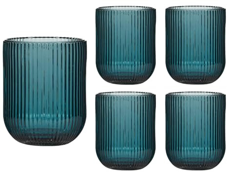 Set of 4 Ribbed Tumbler Glasses Rippled Finish Drinking Glasses (Blue)