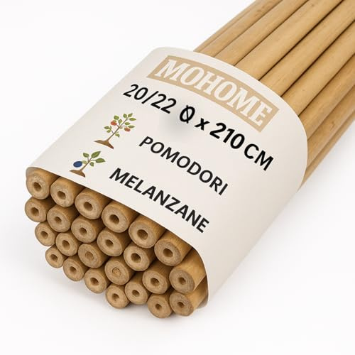 MOHOME Canne Bambù Giardinaggio Naturali Set 10 Cannette 20/22 Ø x 210 cm Bastoncini Supporto Piante Orto Sostegni Tutore Pali Resistenti Rampicanti Giardino Pomodori Melanzane