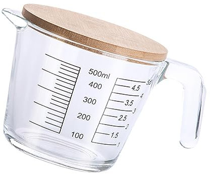 VERDANVERSE Taza Medidora De Vidrio Borosilicato Con Escala Precisa Resistente Altas Temperaturas Tapa De Madera Protectora Para Cocina y Horneado