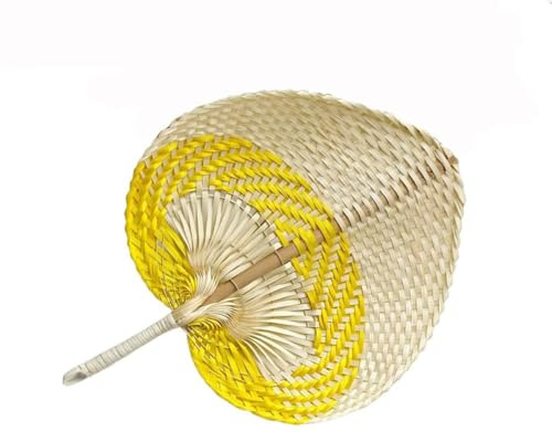 Abanico de mano de hoja de palma, abanico tejido de ratán estilo chino, abanico de mano tejido de bambú, para bodas (amarillo)