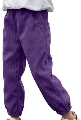 Corduroy Trousers for Kids Boys Winter Warm Sweatpant Elastic Waist Joggers Casual Active Playwear Sweats Pants Solid Casual Tracksuit Bottoms Athletic Baggy Trousers with Pockets Purple