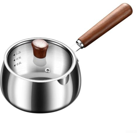 Stainless Steel Milk Pot With Lid, Versatile Stainless Steel Butter Melting Pot For Induction & Gas Stoves For Spaghetti/Soup/Butter(1200ML)