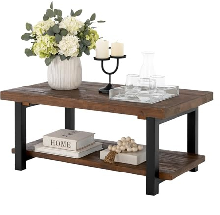 Alaterre Pomona 42 Inch Coffee Table with Storage Shelf, Rustic Natural