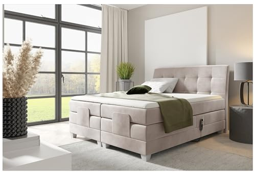 MEBLINI Boxspringbett Elektrisch Verstellbar - Gepolstert Doppelbett mit Matratzen und Toppers - Polsterbett - Bett mit Kopfteil - Dante - 180x200 - H3/Beige Samt