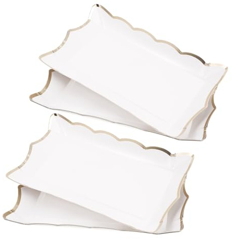 TOYANDONA Vassoi da Portata in Cartone USA e Getta Bordo Ondulato Bianco 9 Pollici Rettangolari Leggeri Impilabili per Feste Buffet Catering Set da 4 Pezzi