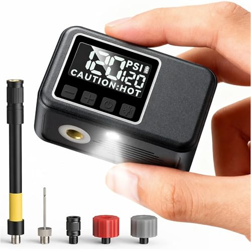Mini Elektrische Fahrradluftpumpe, Weniger als 50 dB im Betrieb, 120 PSI Maximaldruck, Auto-Off & LED Licht, Presta- und Schrader-Ventilen für E-Bikes, Mountainbikes, Rennräder usw (Modular)