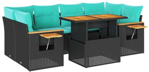 vidaXL Soffgrupp för trädgården med dynor 7 delar svart konstrotting, utomhus soffa set, trädgård lounge inställning, trädgård hörn soffa set