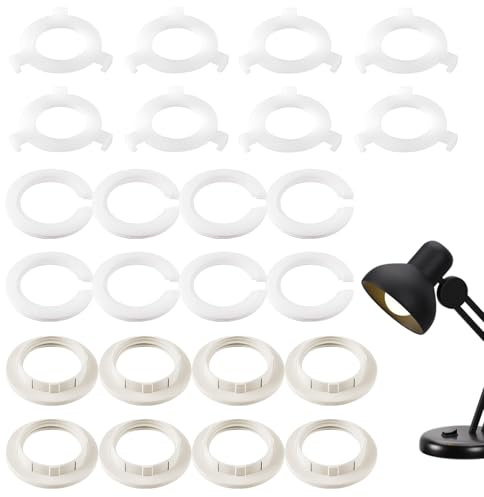 24PCS E27 - E14 Lamp Shade Converter Ring Set 8 Reducer Rings 8 Buckle Adapters 8 E27 Socket Rings ABS Plastic Lamp Shade Adapter Ring for Table Lamp/Chandelier/Ceiling Light (White)