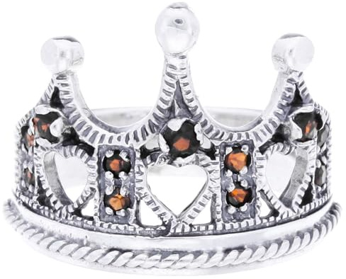 Mittelalterlicher Damen Statementring ANDRIA 16 mm Kronenring Rote Steine 925 Sterling Silber (66 (21), Sterling-Silber)