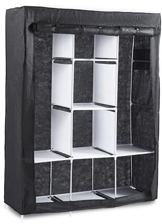 IlGruppone Armadio Guardaroba in Tessuto 128x45x170 cm con Ripiani e Barra Appendiabiti, Struttura in Metallo, Chiusura con Zip, Colore Nero (Armadio con Copertura – 128x45x170 cm)