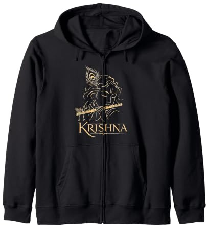 Krishna Flûte de Dieu Hindou en Plumes de Paon Cadeau de dévotion Sweat à Capuche