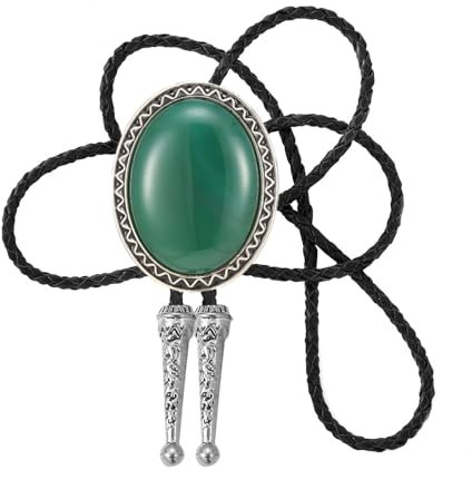 KeCol Fashion Western Indianer Handmade Bola tie Vintage Emerald Stone Bolo Tie, Grün , Einheitsgröße