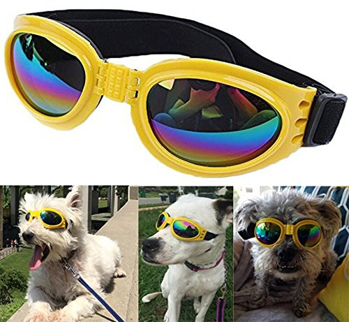 DUBENS Hundebrille Sonnenbrille Wasserdichten Schutz Sun-Brille, UV-Schutz Fashion Eyewear Goggles Schutzbrille Hundebrillen Sonnenschutz Brillen Für Haustier Hunde Dog (Gelb)
