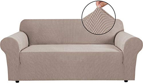 BellaHills Super Stretch Sofa Covers Couch Covers Sofa Slipcovers Furniture Protector for Sofas/Kids/Pets | Form Fitted Jacquard with Elastic Bottom, Thick Soft Non Slip (3 Seater，Sand)