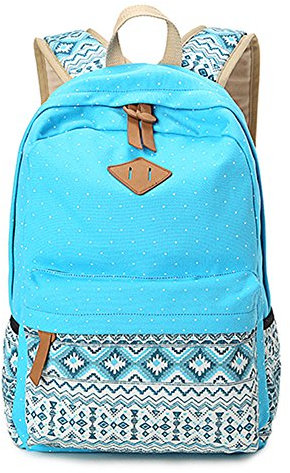 Rucksack Mädchen Dots Backpack Freizeitrucksack Schulranzen für Jugendliche Damen & Kinder Elegant Canvas Rucksack SkyBlue OneSize