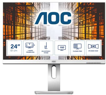 AOC X24P1/GR - 24 Zoll WUXGA Monitor, höhenverstellbar (1920x1200, 60 Hz, VGA, DVI, HDMI, DisplayPort, USB Hub) grau