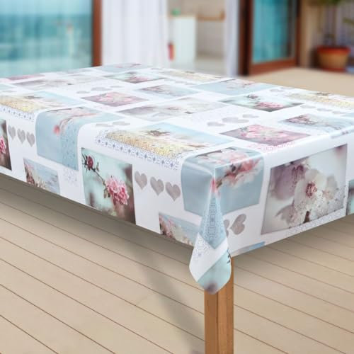 laro Wachstuch-Tischdecke Abwaschbar Garten-Tischdecke Wachstischdecke PVC Plastik-Tischdecken Eckig Meterware Wasserabweisend Abwischbar |67|, Muster:Magnolia Herzen, Größe:140x200 cm