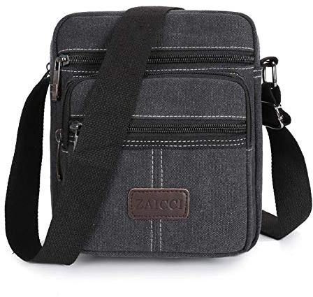 ZAICCI Sac Bandoulière Homme en Toile, Sac Vintage Sacoche Besace à Main Messager (Noir)