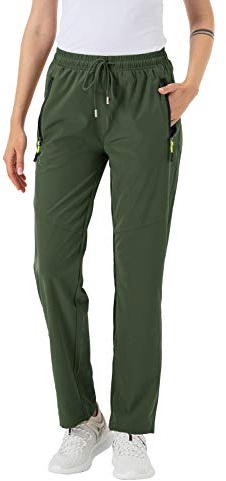 donhobo Womens Walking Trousers Elastic Wasit Lightweight Hiking Trouser for Women Quick Dry Ladies Cargo Pants Casual Joggers with Zip Pockets(Green M)