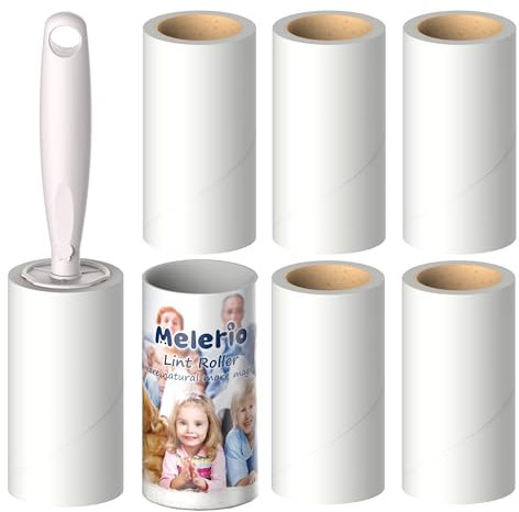 MELERIO Lint Rollers 5 Refills Full 420 Sheets with Protective Cover,1 handle with 6 Extra Sticky Lint Roller Set for Clothes, Sofa, Bed and Carpet, Lint Roller for Pet hair, Cat Hair, Dog Hair, Dust