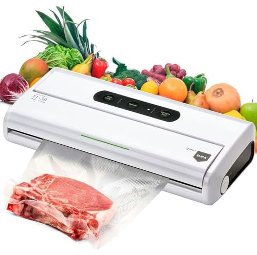 ELMA Envasadora al Vacío Doméstica V Start, Máquina al Vacío de Alimentos | Tamaño Compacto, Envasadora Automática con Barra de Sellado de 30cm | Blanco, 34 x 15 x 7cm, 175W