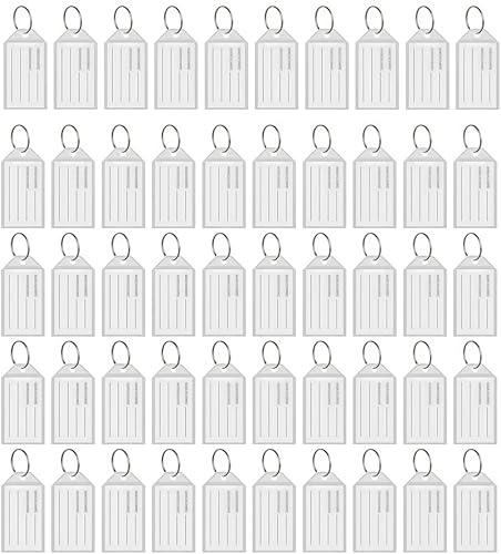 50 Piezas Llavero Plastico,Etiquetas de Identificación Surtidos Etiquetas de Equipaje,de Plástico Resistente con Ventana de Etiqueta de Anillo Dividido(5,6 x 2,9 cm)