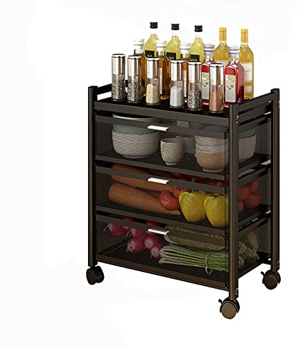 SRHWBF Carrello con Cassetto Pieghevole a 3/4/5 Livelli in Metallo Carrello Portaoggetti Multifunzione Carrello da Cucina Facile da Montare con Ruote per Cucina Casa Ufficio Esterno (Black1 3)