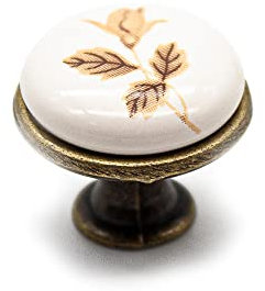 DOJA Barcelona | Vintage Schrankknöpfe Herbst Rose | Ø26.5x23mm | 4 Pack | Antike Möbelknöpfe aus Porzellan und antikes Messing | Vintage Möbelknauf | rustikale Türdekorationen | Griffe Vintage