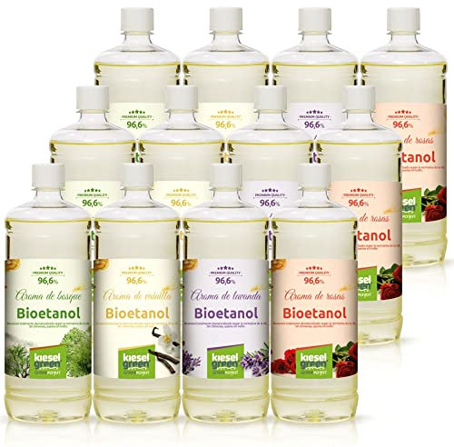 KieselGreen Bioetanol 12 x 1 litro con Fragancia para Chimenea de Etanol, Muchas Variedades – Bioalcohol como Fragancia de Ambiente – Estufas de Bioetanol, Biochimenea Etanol, Ethanol (M1)