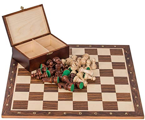Square - Pro Turnier Schach Set Nr. 5 PALISANDER + 2 Extra Damen - Schachbrett + Schachfiguren Staunton 5 + Kasten - Schachspiel aus Holz