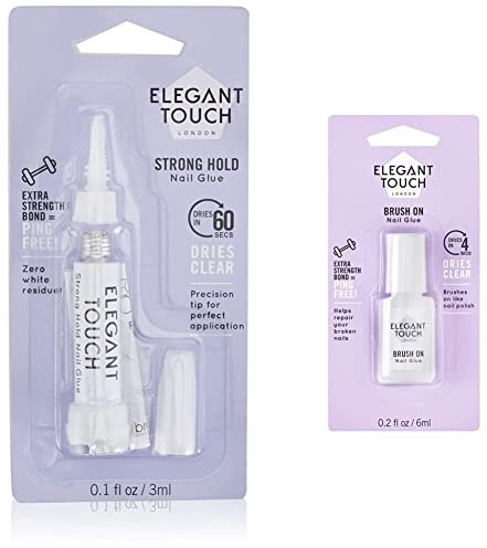 Elegant Touch Firm Hold Glue 3G Nail Care Tools & Brush On Nail Glue Clear 6ml