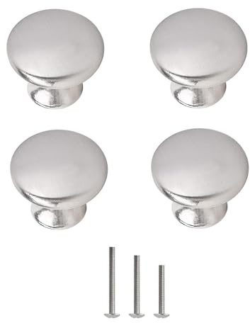 ShipeeKin 4 Pack Satin Brushed Nickel Cabinet Knobs Round Door Knob | Bathroom Cabinet Knobs Drawer Pull Handles 30mm/1.18 for Kitchen Cupboard Dresser Vainty Furniture Hardware