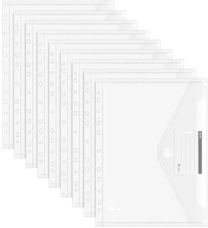 Agoer 48 Stück Dokumententasche A4 Klettverschluss, [ Breitere Größen ] Dokumentenmappe A4 zum Abheften, A4 Sichttasche Transparent mit 11 Lochrand für Dokumente Organisieren mit Etikettentasche