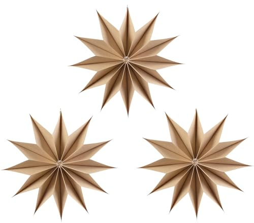 EASY JOY 12-Pointed Brown Paper Stars Christmas Decorations Hanging Tree Decorations Xmas Ceiling Decorations Hanging Star Lanterns Lampshade Christmas Holiday Weddings Home Party Decor