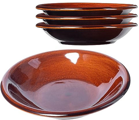 KADAX Piatti piani in argilla con strato di ceramica, piatti piani lavabili in lavastoviglie, piatti piani piatti, piatti da portata per colazione, torte, dessert (profondo, 4 pezzi)