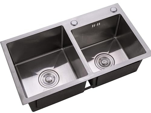 Genérico Fregadero cocinaFregadero de 2 Senos Acero Inoxidable Doble Estante 2 Senos con escurridor