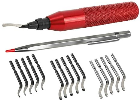 EJPPDHCO 17Pcs Entgraten Werkzeug Set Metall Trimmen Messer Hand Entgratet Router Bit Rotary Entgraten Klingen Entferner Griff Grat for Metall Arbeit