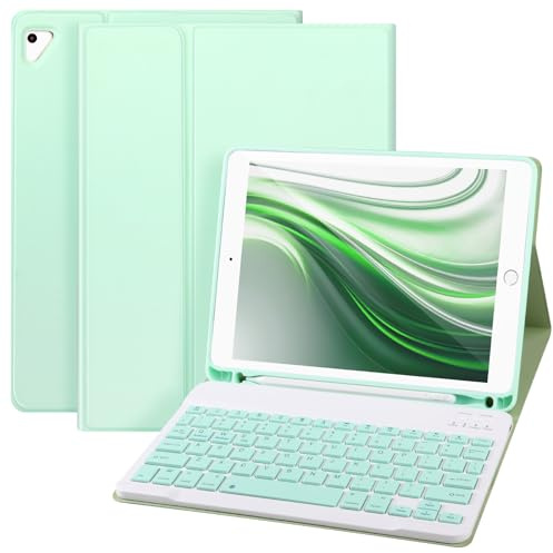 Funda con teclado para iPad de 9.7 pulgadas para 6ª generación 2018, 5ª generación 2017, Air 2/1, Pro 9.7 pulgadas, teclado Bluetooth con soporte para lápices, color verde