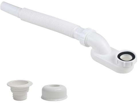 YYinno Flexible Bathtub Drain Pipe, Upgraded No-leak Low Profile 1 1/2 P Flat Drainage Pipe Kit, Flat P Trap Freestanding Tub Drain Flex-Drain for Bath