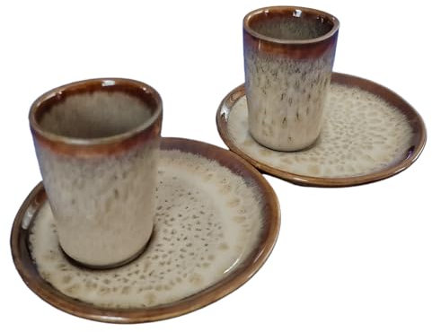 PintoCer - Juego de Tazas para Café Espresso en Ceramica de Gres sin Asa (Marrón/Marrón, 2)