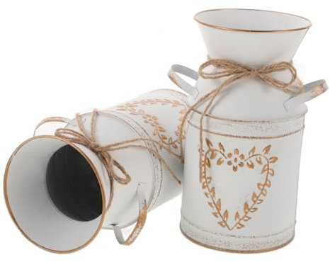 Alipis 2pcs Metal Heart Shaped Flower Pot Rustic Farmhouse Milk Jug Vase for Dining Table Centerpieces Floral Decorative